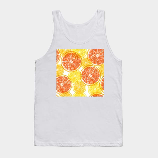 Orange, Grapefruit transparent slices seamless pattern. Summer colorful citrus. Translucent tropical fruits Tank Top by likapix